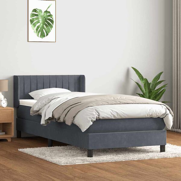 vidaXL Boxspringbett mit Matratze Dunkelgrau 80x210 cm Samt