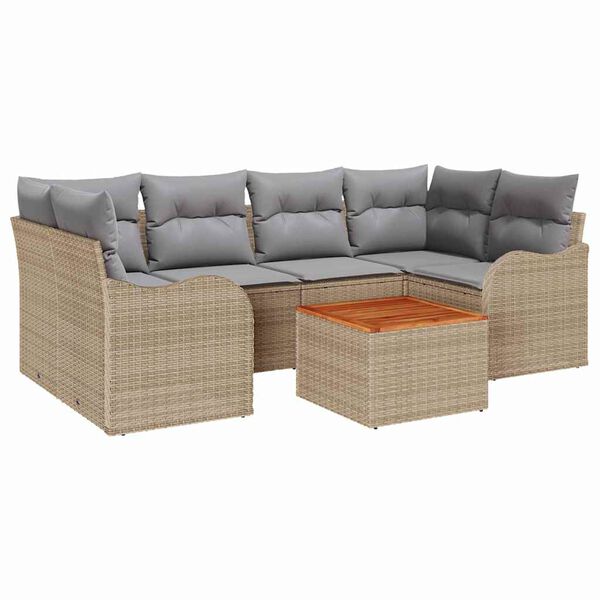 vidaXL Gartensofa-set mit Kissen 7 pcs Beige Poly-Rattan