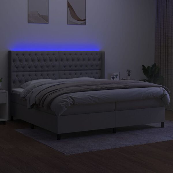 vidaXL Boxspringbett mit Matratze & LED Hellgrau 200x200 cm Stoff