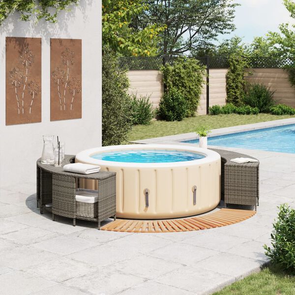 vidaXL Whirlpool-Umrandung Grau Poly Rattan und Massivholz Akazie