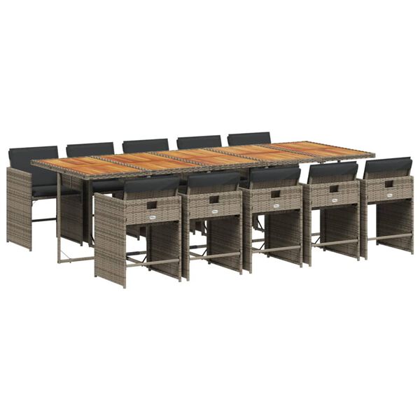 vidaXL 11-tlg. Garten-Essgruppe mit Kissen Grau Poly Rattan