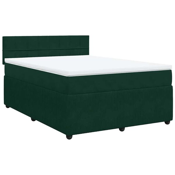 vidaXL Boxspringbett mit Matratze Dunkelgr&uuml;n 140x190 cm Samt