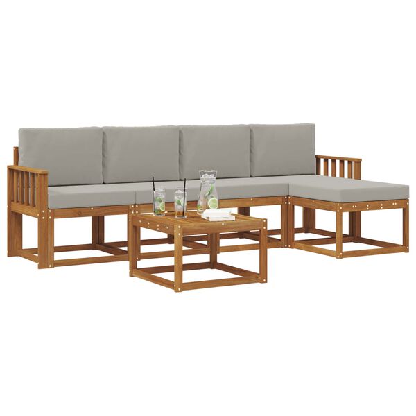 vidaXL Outdoor-Sofagarnitur mit Kissen 6 pcs Nat&uuml;rlich und Hellgrau