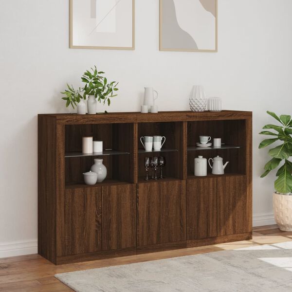 vidaXL Sideboard mit LED-Leuchten Braun Eichen-Optik 162x37x100 cm