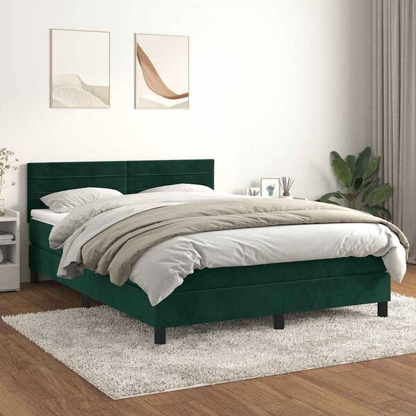 vidaXL Boxspringbett mit Matratze Dunkelgr&uuml;n 140x190 cm Samt