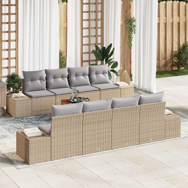 vidaXL Garten-Sofa-Set mit Kissen 9 pcs Beige Poly Rattan