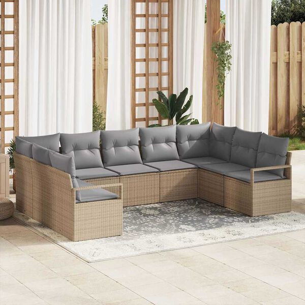vidaXL Gartensofa-set mit Kissen 9 pcs Beige und Hellgrau Poly-Rattan