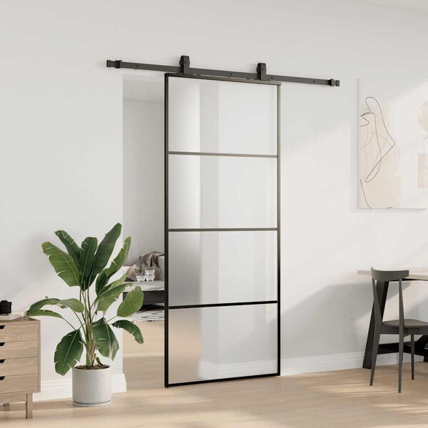 vidaXL Schiebet&uuml;r mit Beschlag Schwarz 90x205 cm ESG-Glas