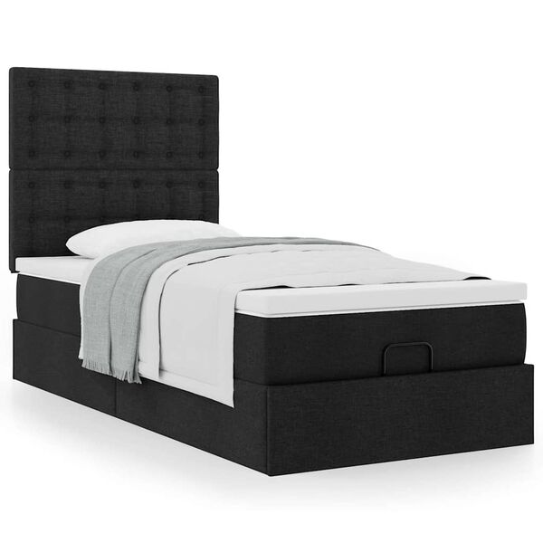 vidaXL Ottoman-Bett mit Matratze Schwarz 90x190 cm Stoff