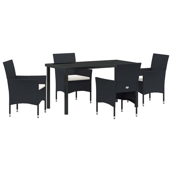 vidaXL Garten Essgruppe mit Kissen 5 pcs Schwarz Poly-Rattan