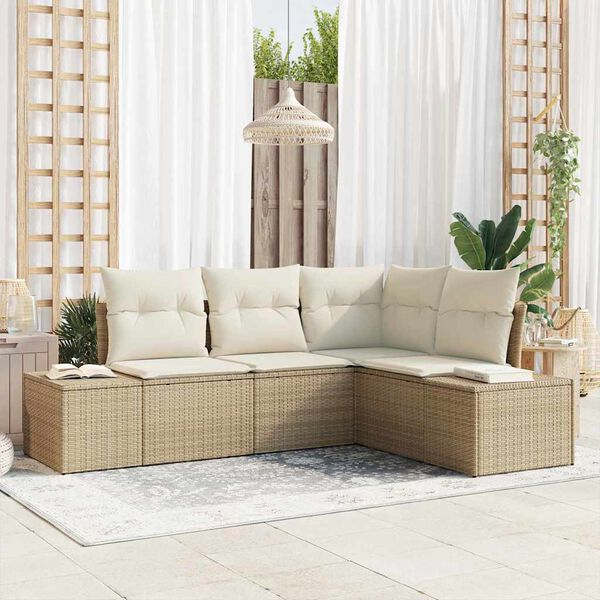 vidaXL Gartensofa-set mit Speicher 4 pcs Beige und Creme Poly-Rattan