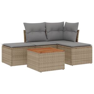 vidaXL 5-tlg. Garten-Sofagarnitur mit Kissen Beige Poly Rattan