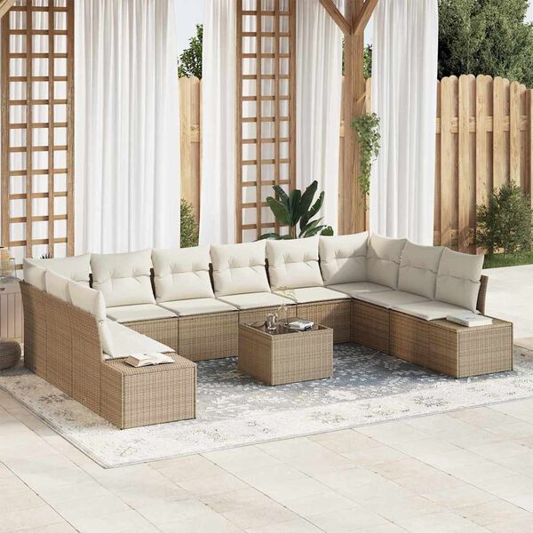 vidaXL Gartensofa-set mit Kissen 11 pcs Beige Poly-Rattan