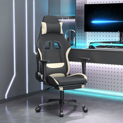 vidaXL Gaming-Stuhl mit Massage & Fußstütze Schwarz und Creme Stoff