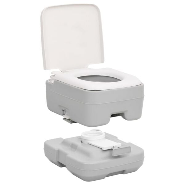 vidaXL Camping-Toilette Tragbar Grau und Weiß 10+10 L HDPE