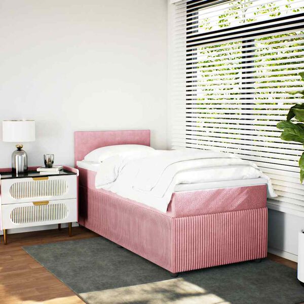 vidaXL Boxspringbett mit Matratze Rosa 90x200 cm Samt