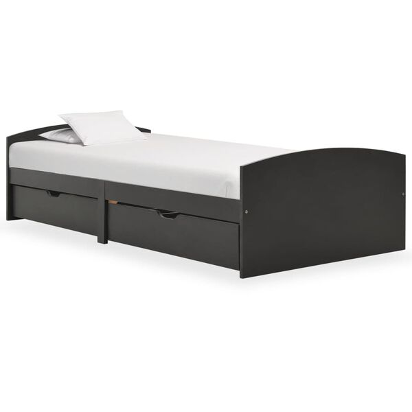 vidaXL Massivholzbett mit 2 Schubladen Grau Kiefer 90x200 cm