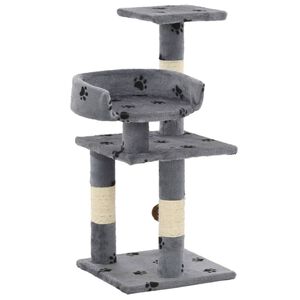 vidaXL Katzen-Kratzbaum mit Sisal-S&auml;ulen 65 cm Pfoten-Aufdruck Grau