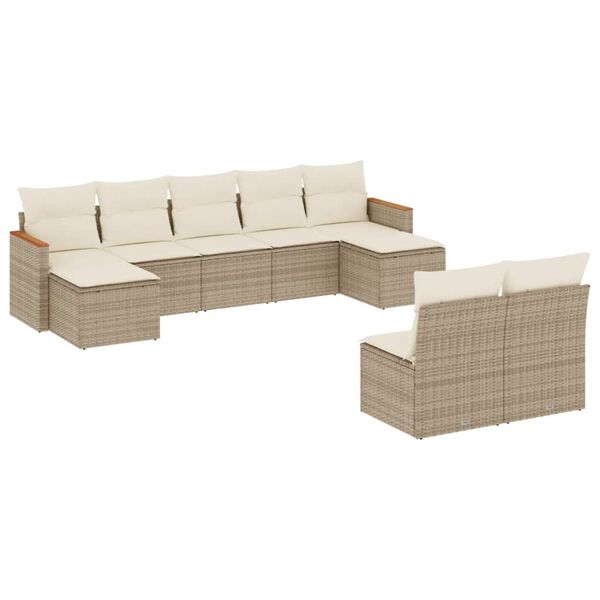 vidaXL 9-tlg. Garten-Sofagarnitur mit Kissen Beige Poly Rattan