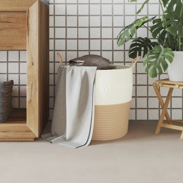 vidaXL Aufbewahrungskorb Beige und Wei&szlig; &Oslash;43x38 cm Baumwolle