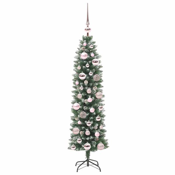 vidaXL Künstlicher schlanker Weihnachtsbaum Grün und Weiß 120 cm