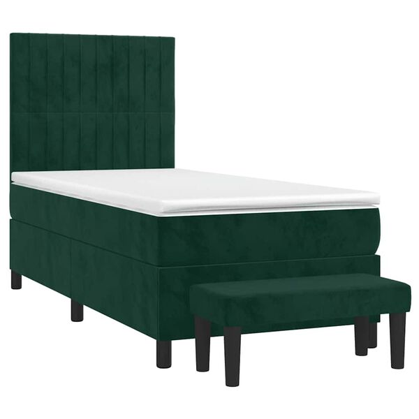 vidaXL Boxspringbett mit Matratze Dunkelgr&uuml;n 90x190 cm Samt
