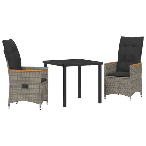 vidaXL Garten Essgruppe mit Kissen 3 pcs Grau Poly-Rattan
