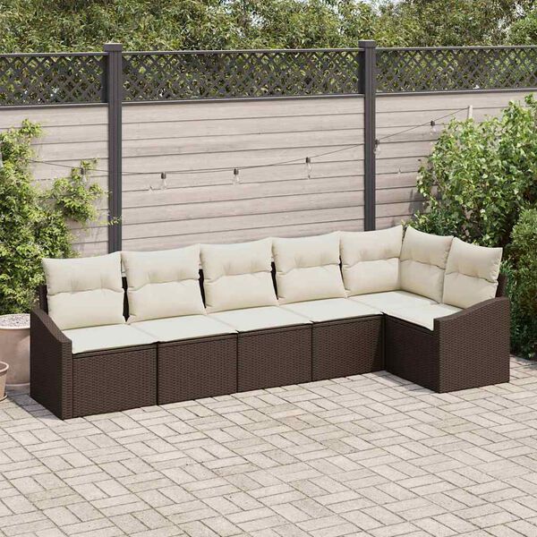 vidaXL Sofa Set mit Kissen 6 pcs Braun und Creme Poly-Rattan