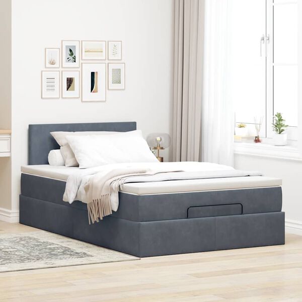 vidaXL Ottoman-Bett mit Matratze Dunkelgrau 120x190 cm Samt