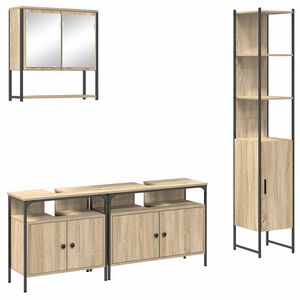 vidaXL Badezimmerm&ouml;bel-Set mit Regal 4 pcs Sonoma-Eiche Holzwerkstoff
