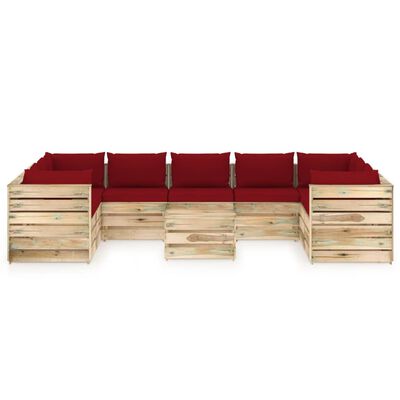vidaXL 10-tlg. Garten-Lounge-Set mit Kissen Grün Imprägniertes Holz