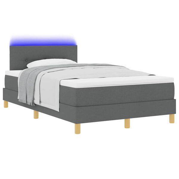 vidaXL LED Boxspringbett mit Matratze Dunkelgrau 120 x 200 cm Stoff
