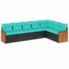 vidaXL 7-teiliges Gartensofa-Set mit Kissen, schwarzes Polyrattan