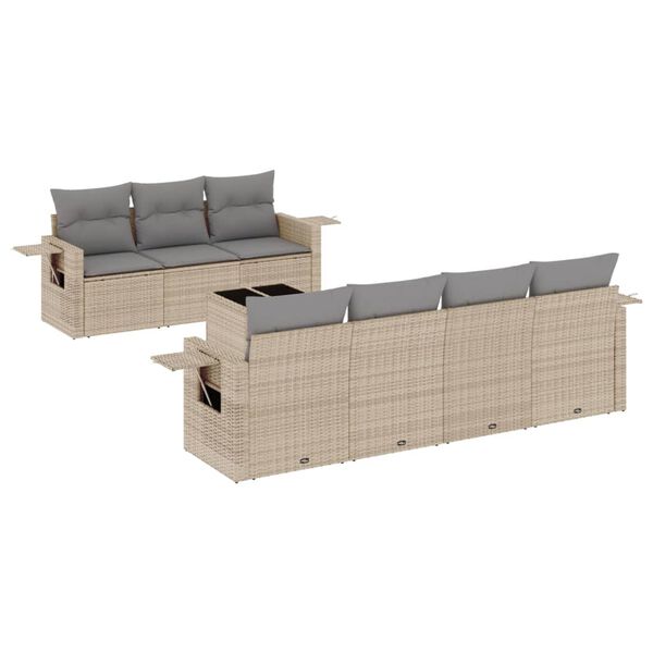 vidaXL 8-tlg. Garten-Sofagarnitur mit Kissen Beige Poly Rattan