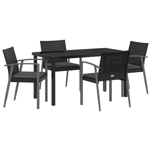 vidaXL Garten Essgruppe 5 pcs Schwarz Poly Rattan