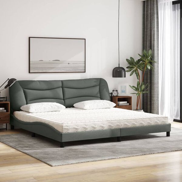 vidaXL Bett mit Matratze "Hvar" Dunkelgrau 200x200 cm Stoff