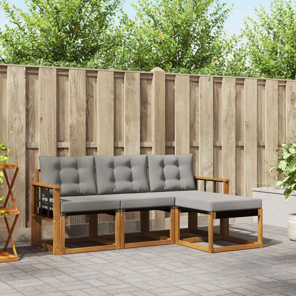 vidaXL Outdoor-Sofagarnitur mit Kissen 4 pcs Nat&uuml;rlich und Hellgrau