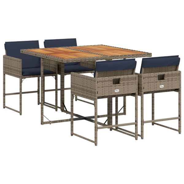 vidaXL 5-tlg. Garten-Essgruppe mit Kissen Grau Poly Rattan