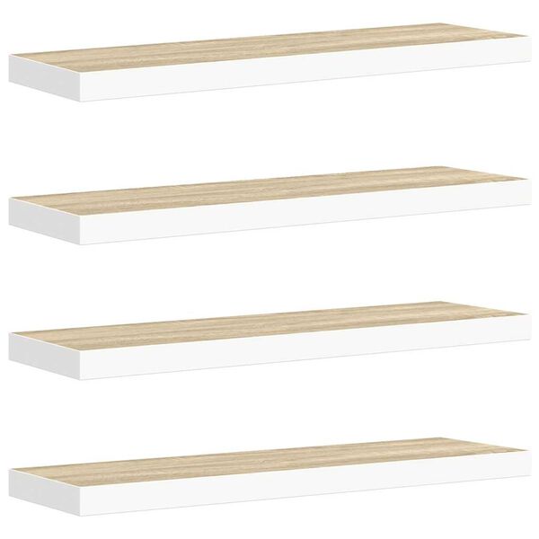 vidaXL Schweberegale 4 Stk. Eichen-Optik und Wei&szlig; 80x23,5x3,8 cm MDF