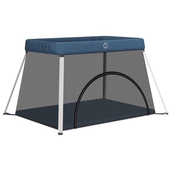 vidaXL Baby-Laufstall mit Matratze Marineblau Leinenstoff