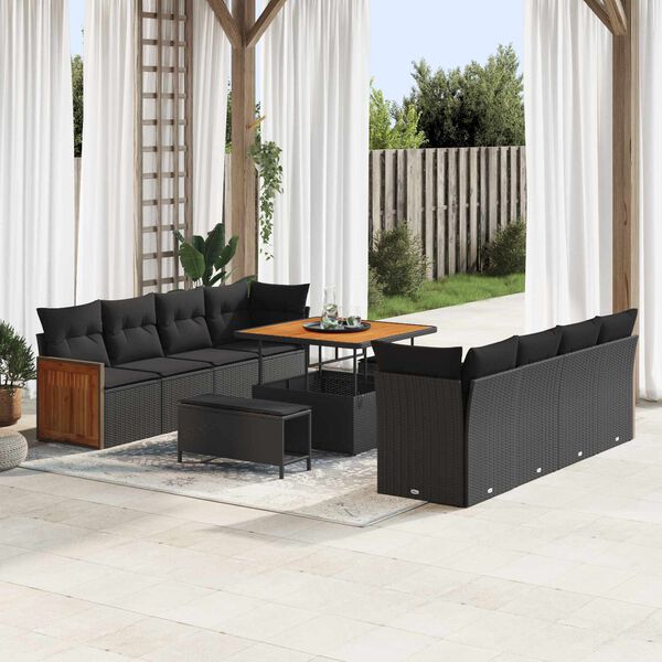 vidaXL Gartensofa-set mit Kissen 11 pcs Schwarz