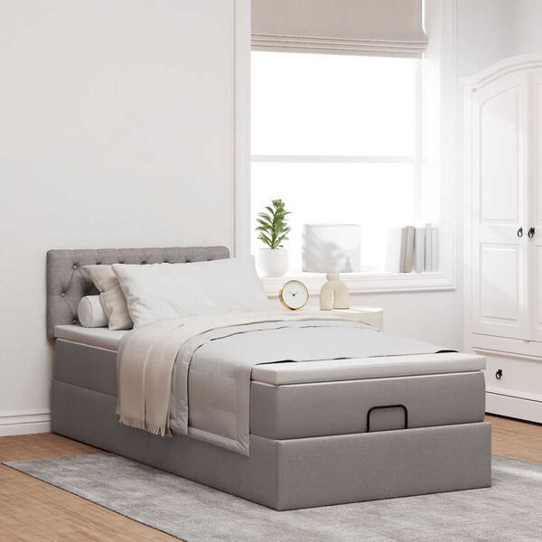 vidaXL Ottoman-Bett mit Matratze & LEDs Taupe 100x200 cm Stoff