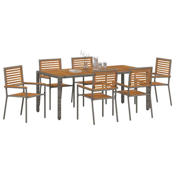 vidaXL Garten Essgruppe 7 pcs Grau und Braun Poly-Rattan
