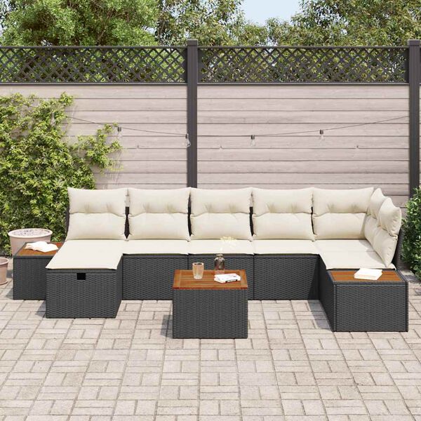 vidaXL Garten-Sofa-Set mit Kissen 8 pcs Schwarz Poly Rattan