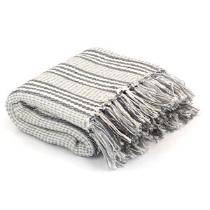 vidaXL &Uuml;berwurf Baumwolle Streifen 220x250 cm Grau und Wei&szlig;