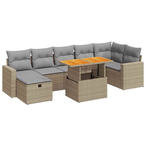 vidaXL 5-tlg. Garten-Sofagarnitur mit Kissen Beige Poly Rattan Akazie