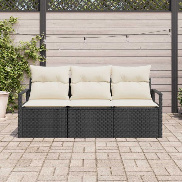 vidaXL Gartensofa-set mit Kissen 3 pcs Schwarz und Weiß Poly-Rattan