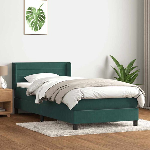 vidaXL Boxspringbett mit Matratze Dunkelgrün 100x210 cm Samt