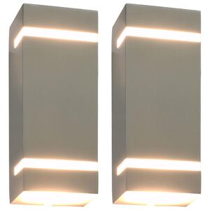 vidaXL Au&szlig;enwandleuchten 2 Stk. 35 W Silbern Rechteckig