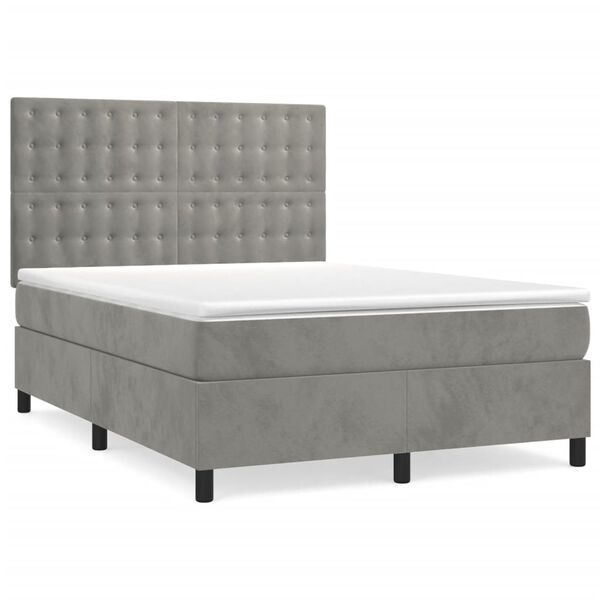 vidaXL Boxspringbett mit Matratze Hellgrau 140x190 cm Samt